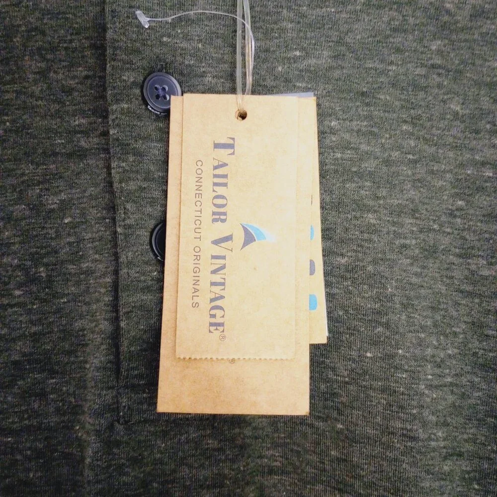 Tailor Vintage Dark Heather Green Men's Henley Shirt - Picture 5 of 9